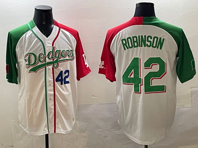 Men Los Angeles Dodgers #42 Robinson White Green Game 2025 Nike MLB Jersey style 6